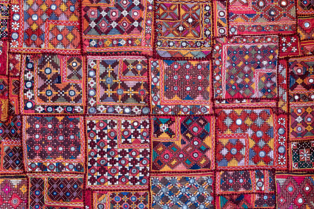 istock Detail old colorful patchwork carpet in India 1393739849