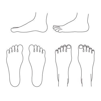 Simple monochrome illustrations of the soles, insteps, and sides