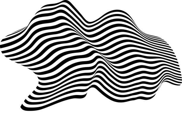 ilustrações, clipart, desenhos animados e ícones de listra abstrata em preto e branco. linha de ondas liquify. perspectiva fita suave. - water surface water sine wave backgrounds