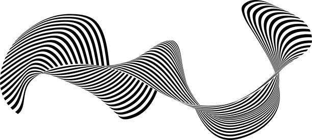 illustrations, cliparts, dessins animés et icônes de bande abstraite en noir et blanc. ligne d’onde de liquéfaction. perspective ruban lisse. - sine wave abstract panoramic pattern