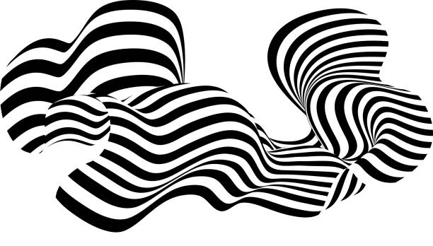 ilustrações, clipart, desenhos animados e ícones de listra abstrata em preto e branco. linha de ondas liquify. perspectiva fita suave. - water surface water sine wave backgrounds