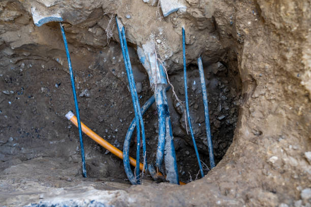 istock Construction site with pipes in civil engineering in the construction area. Supply for gas, fiber optics, cable duc 1393743381