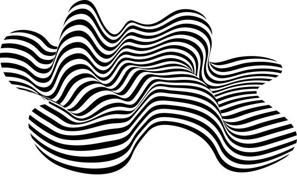 ilustrações, clipart, desenhos animados e ícones de listra abstrata em preto e branco. linha de ondas liquify. perspectiva fita suave. - water surface water sine wave backgrounds