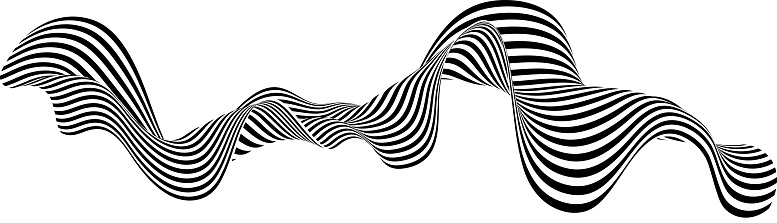 Abstract black and white stripe. Liquify Wave Line. Perspective Smooth ribbon. Psychedelic hypnotic Op art pattern. Optical illusion 3d background. Modern vector design.