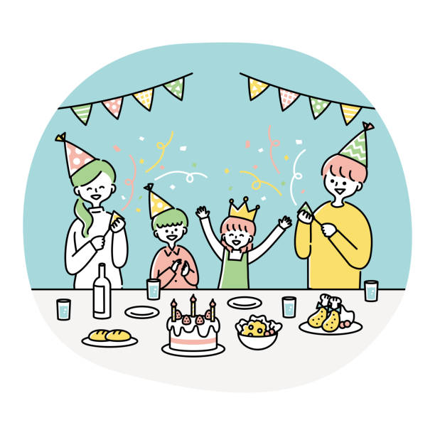 illustrazioni stock, clip art, cartoni animati e icone di tendenza di clip art della festa di compleanno - party hat party popper party congratulating