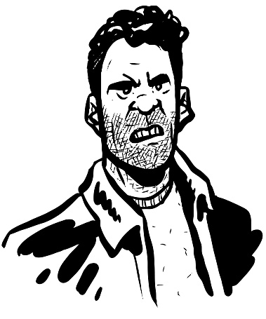 Angry Man Illustration In Sketchy Style. Vector Young Man Portrait