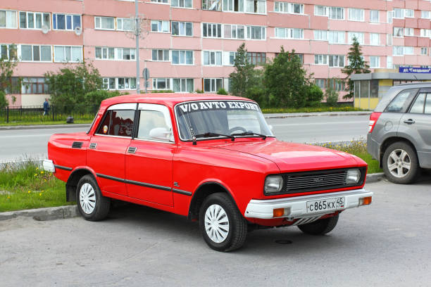Moskvitch 2140SL Novyy Urengoy, Russia - June 25, 2020: Soviet retro car Moskvitch 2140-117 (2140SL) in a city street. saloon car stock pictures, royalty-free photos & images