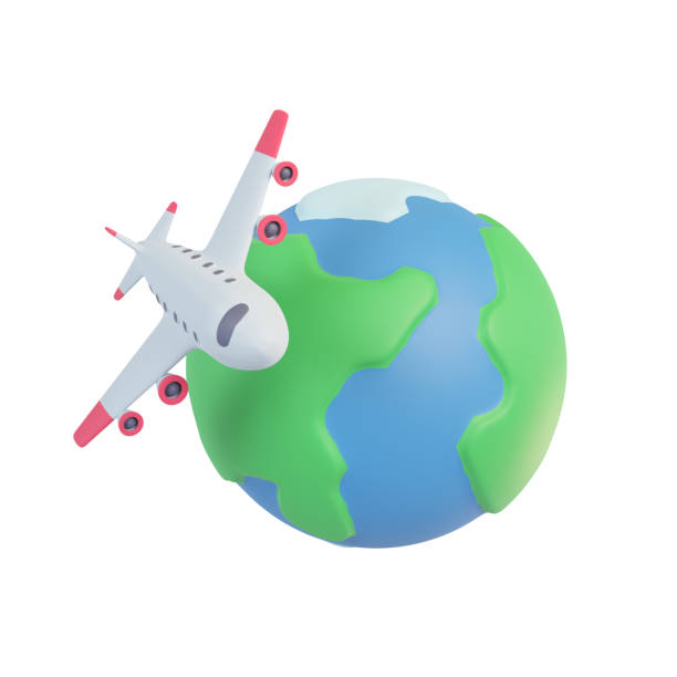 istock Passenger plane flying around the world. Holiday travel idea. 3D Rendering. 1393750733