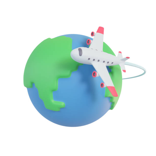 istock Passenger plane flying around the world. Holiday travel idea. 3D Rendering. 1393750739