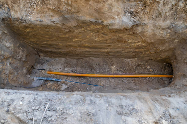 istock Construction site with pipes in civil engineering in the construction area. Supply for gas, fiber optics, cable duc 1393750847