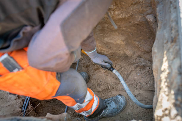 istock Workers laid connection for gas, gas cable for house connection 1393750869