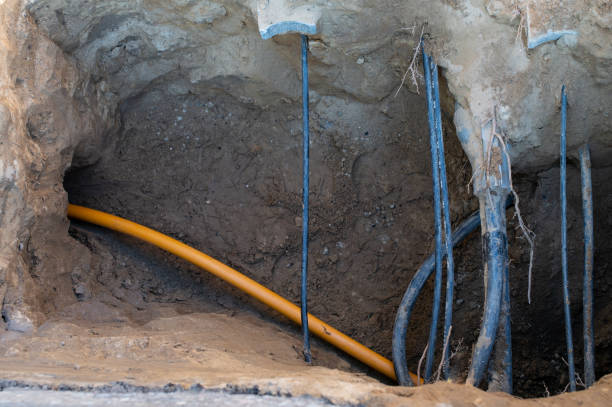 istock Construction site with pipes in civil engineering in the construction area. Supply for gas, fiber optics, cable duc 1393751042