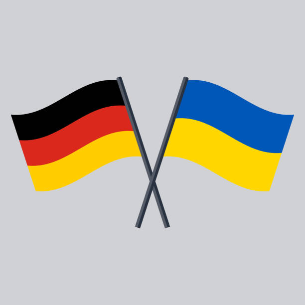 독일과 우크라이나 국기가 교차했다. - two flags stock illustrations