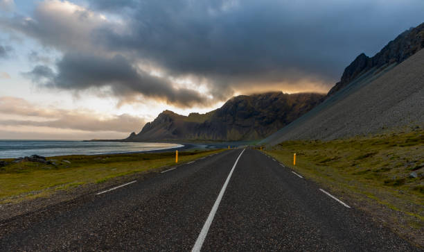 istock open high way Route 1 near Eystrahorn in Iceland. 1393754566