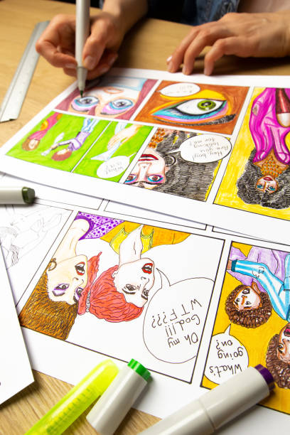 istock Comic book storyboard on paper. Design animation sketches. 1393754596