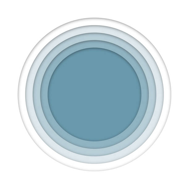 Circle cut out paper, six levels, shades of blue-green with shadow Circle top view of cut out paper, six levels, shades of blue-green with shadow papercutting stock illustrations