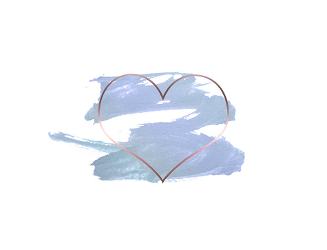 Abstract heart frame with hand painted blue stains on white background for your design