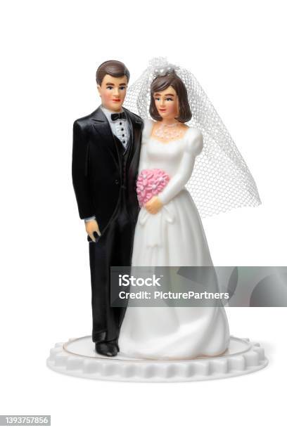 Bride And Groom Classic Cake Topper On White Background Stock Photo - Download Image Now