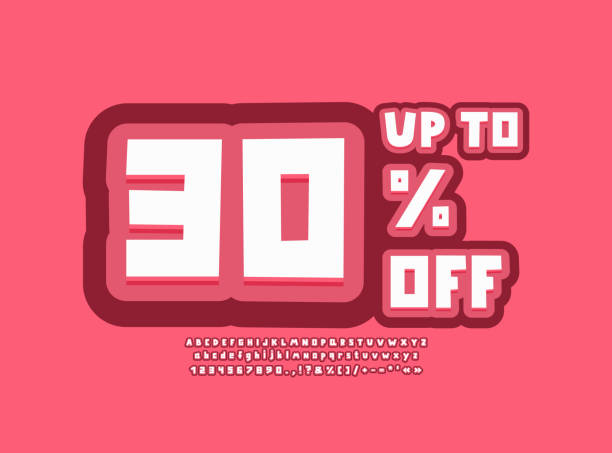 kreatives banner thirty percent up to off mit rotem hintergrund. helles modernes schriftset - off englisches wort stock-grafiken, -clipart, -cartoons und -symbole