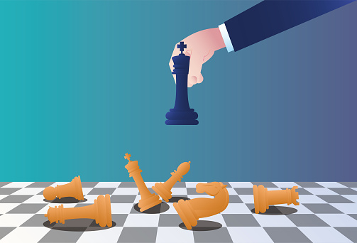 Chess game victory, business strategy concept illustration.