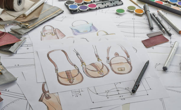 istock Designer stylish sketch Drawn design template pattern made leather clutch bag handbag purse Woman female Fashionable Fashion Luxury Elegant accessory. 1393762238