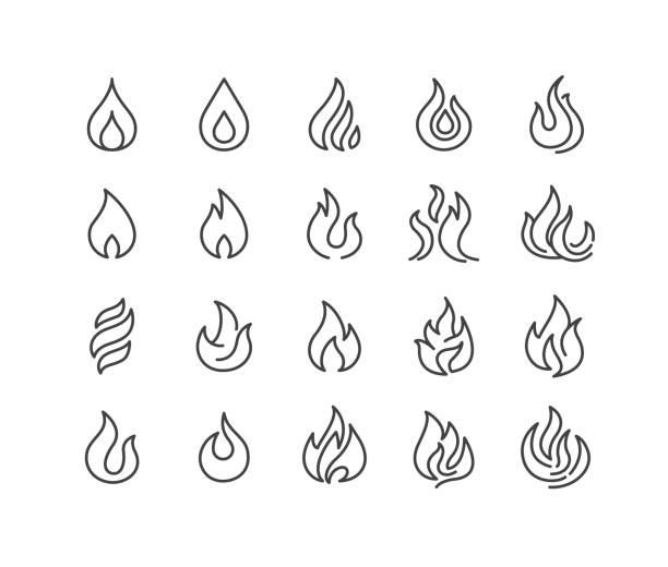 ilustraciones, imágenes clip art, dibujos animados e iconos de stock de iconos de fuego - serie classic line - arden