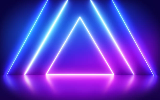 istock Neon abstract triangle on reflective background. Glowing frame. Club, bar or cafe design poster. 1393763588