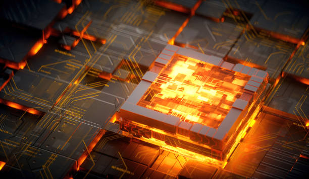 istock 3D rendering of cyberpunk AI. Circuit board. Technology background. Central Computer Processors CPU and GPU concept. Motherboard digital chip. Tech science background. 1393763638