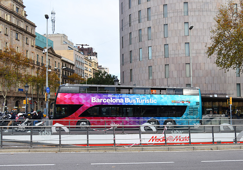 Barcelona Bus Turistic is a official tourist bus tour of Barcelona. February 19, 2021, Spain, Barcelona.