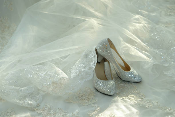 istock Women's heel shoes with crystal stone ornaments 1393763809