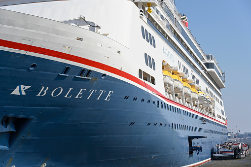 La Coruna, Spain - June 2014: Front view of the P&O cruise liner Azura in port