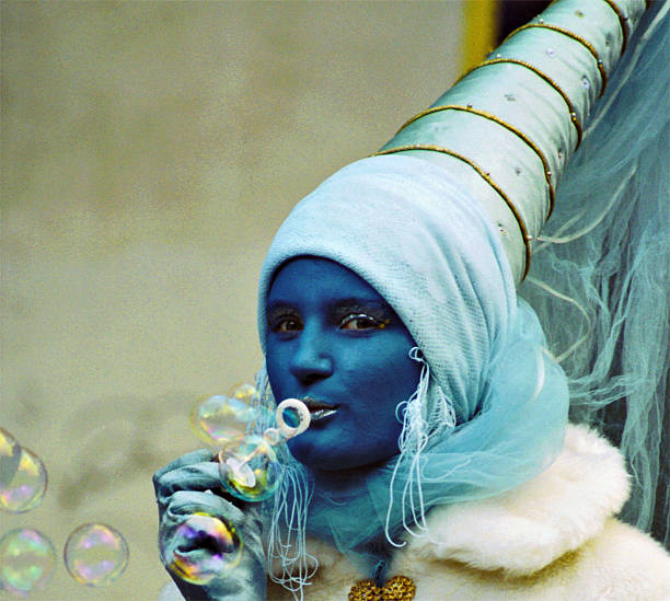 blue women with bubbles stock photo