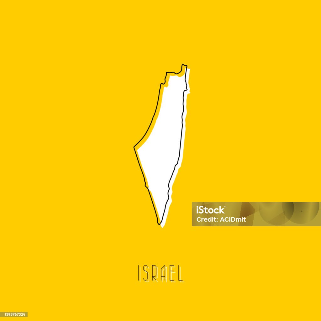 White Israel Country Map With Black Outline On Yellow Background Simple white-israel-country-map-with-black-outline-on-yellow-background-simple