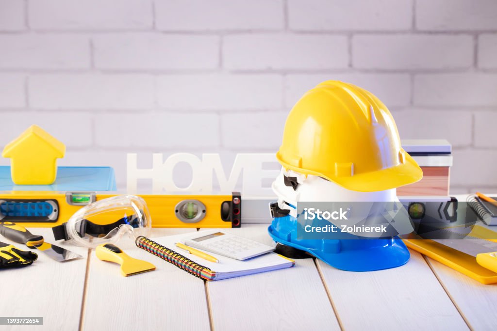 Contractor Yellow Contractor Theme Stock Photo - Download Image Now - Blue, Building ...