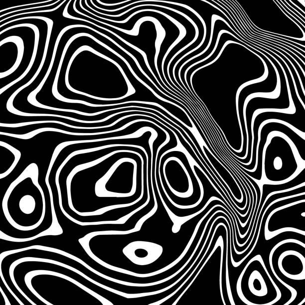illustrations, cliparts, dessins animés et icônes de arrière-plan abstrait de lignes noires incurvées sur fond blanc, élément de conception - uneven in a row striped pattern