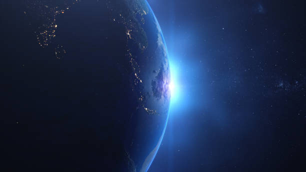 istock Earth from outer space rotating showing night to day transition. 1393774175