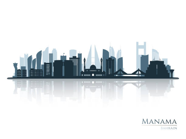 Manama skyline silhouette with reflection. Landscape Manama, Bahrain. Vector illustration. Manama skyline silhouette with reflection. Landscape Manama, Bahrain. Vector illustration. manama stock illustrations