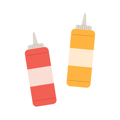 Ketchup and mustard sauces in plastic bottles on isolated white background.Vector illustration cartoon flat style.