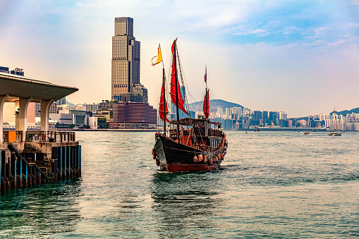 The bustling Central Pier in Hong Kong on weekends.