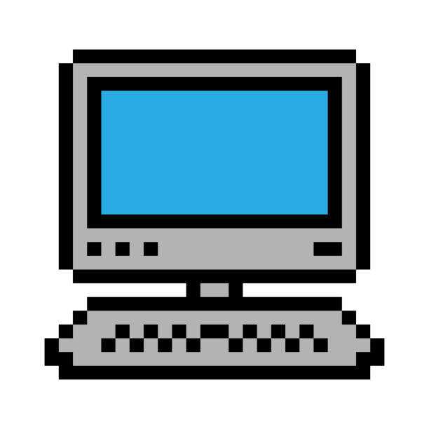 computer pixel icon einfaches design - pixel art stock-grafiken, -clipart, -cartoons und -symbole