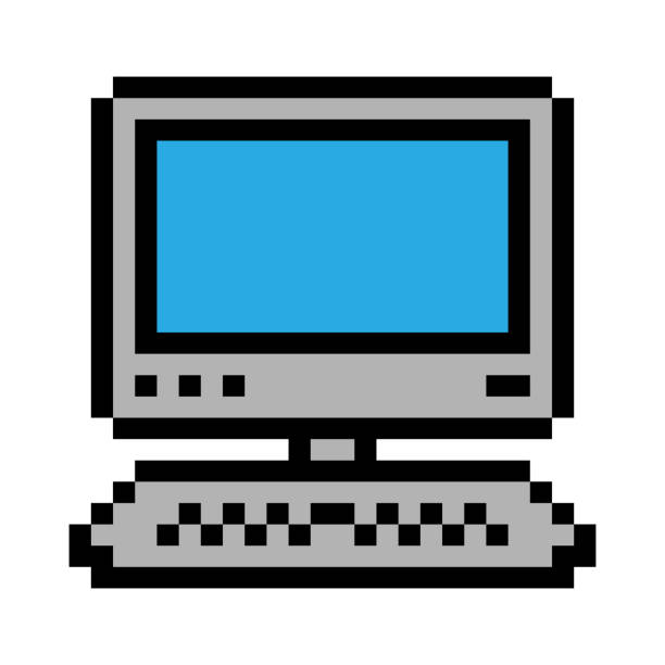 illustrazioni stock, clip art, cartoni animati e icone di tendenza di icona pixel del computer design semplice - pixel art