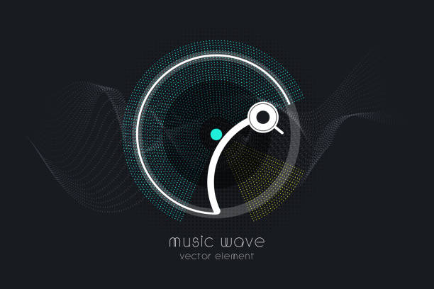 Music equalizer dotted design Poster of the Vinyl record. Illustration music on dark background record player needle stock illustrations