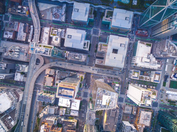 istock Aerial top-down cityscape view over downtown San Francisco with freeway roads 1393785276