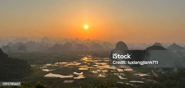 Karst Landscape With Peaks And Sunset Stock Photo - Download Image Now