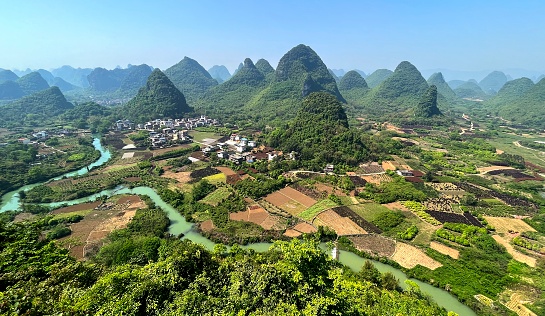 Karst area of the sunset.\nChina,Guilin,Yangshuo county,\
