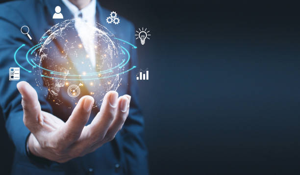istock Businessman holding smart business technology, global internet connection and digital marketing, finance and banking, digital link technology. 1393786462