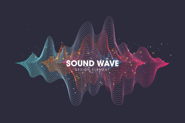 illustrazioni stock, clip art, cartoni animati e icone di tendenza di onde sonore. effetto dinamico. illustrazione vettoriale con particella. - sine wave