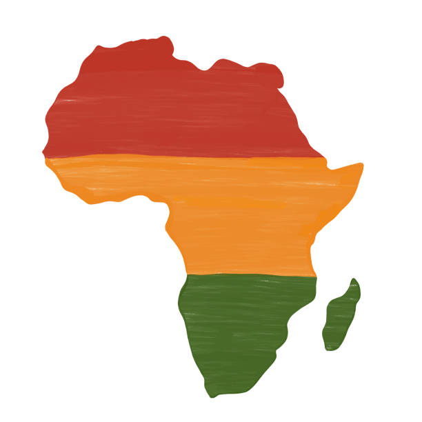 istock Mainland continent of Africa artistic hand drawn grunge textured map vector illustration on a white background. Tribal background in traditional African colors - red, yellow, green. Paint brush colored stained template for Black History Month, juneteenth 1393788337