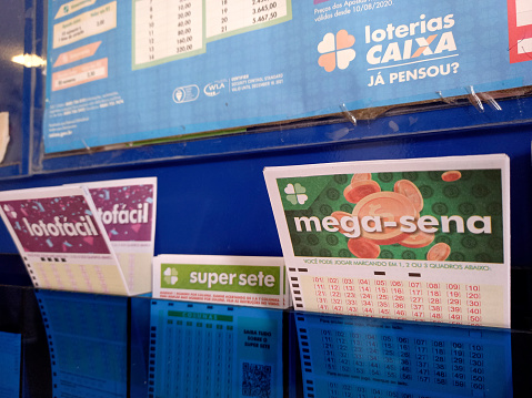 Minas Gerais, Brazil - April 25, 2022: lottery ticket Caixa Mega Sena