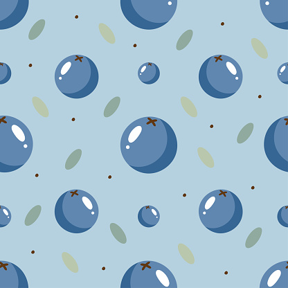 Seamless Pattern with Blueberries. Vector illustration. For greeting card, posters, banners, the card, printing on the pack, printing on clothes, fabric, wallpaper.